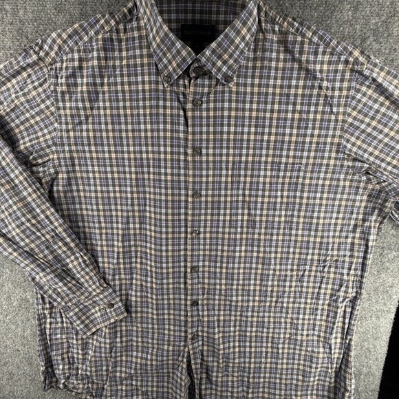 Scott Barber 2XL Long Sleeve Button Up Shirt Men Check Blue Gray Cotton Business - Picture 2 of 13
